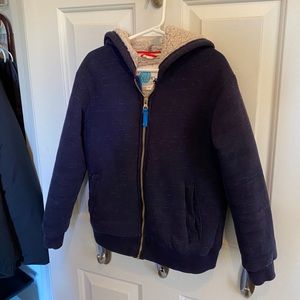 Mini-Boden shaggy lined zip-through jacket.